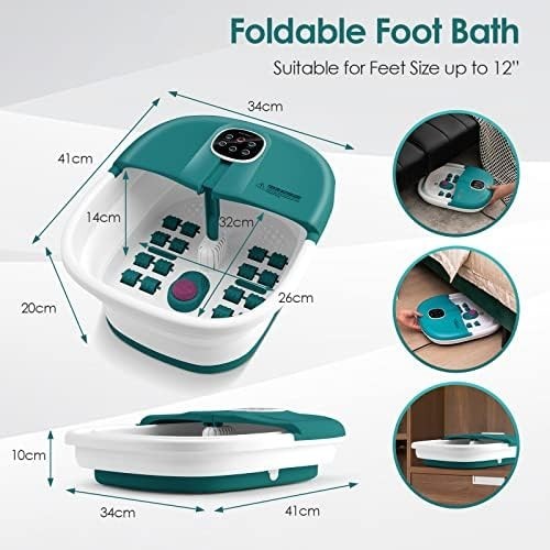 Foldable Heated Foot Spa Bath with Bubbles Timer & Massage Rollers