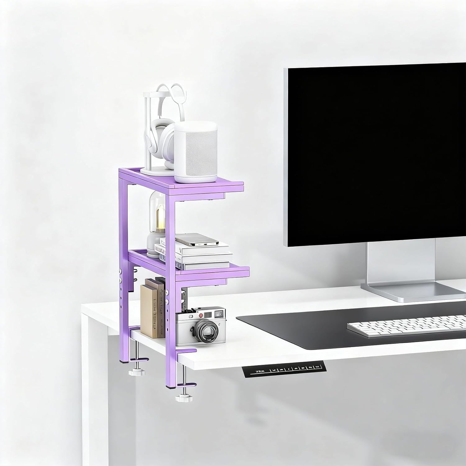 Purple Clamp-On Desk Shelf 2-Tier Adjustable Desktop Organizer Storage Rack