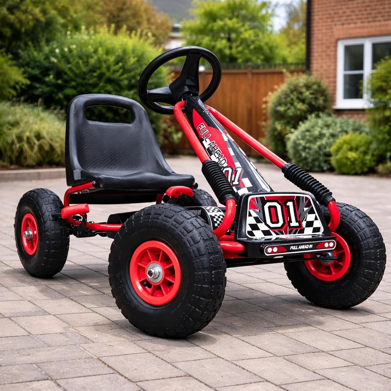 Kids Pedal Go Kart Ride On Car Red Adjustable Seat Rubber Tyres 4-8Y