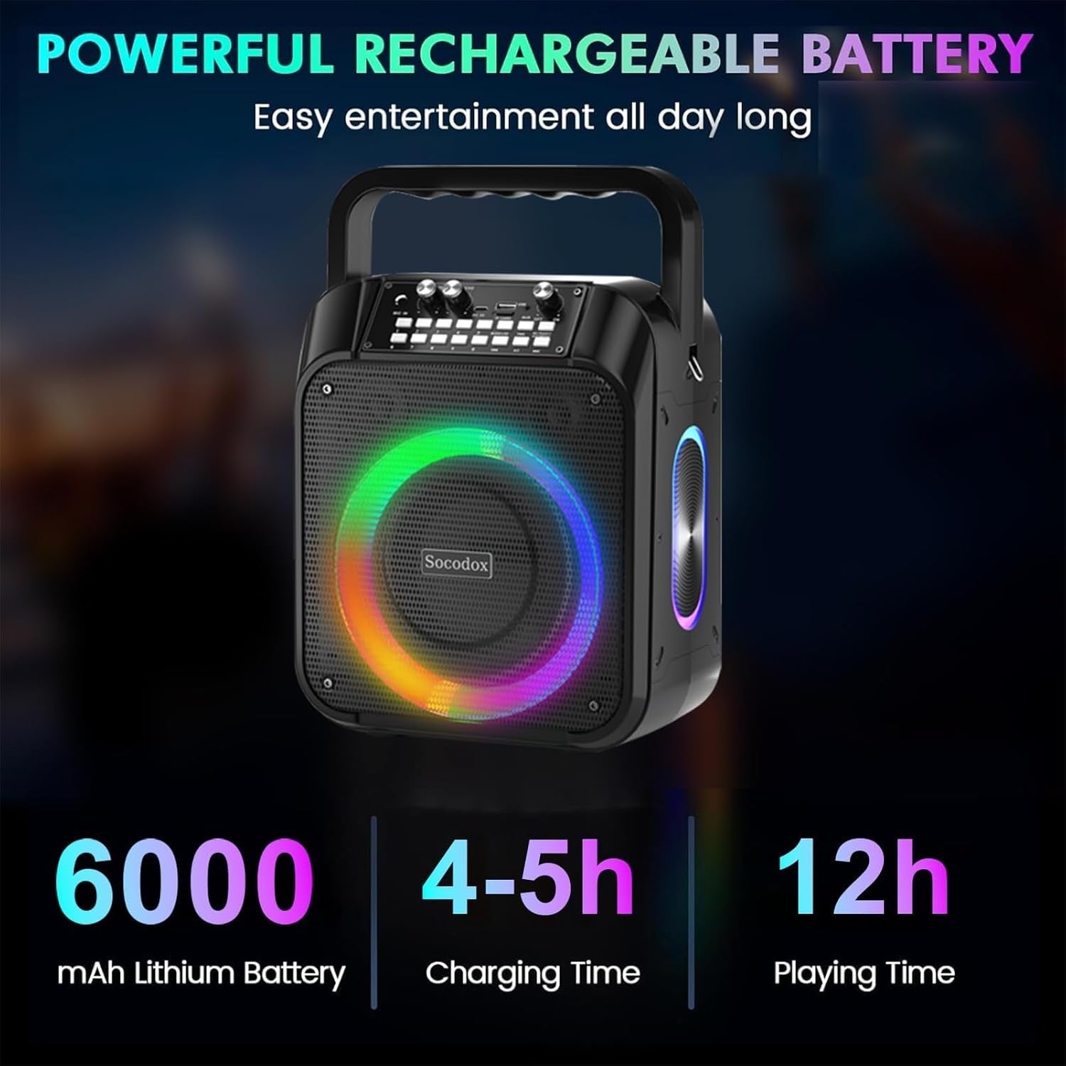 Black 30W Karaoke Machine 2 Wireless Mics RGB Party Speaker