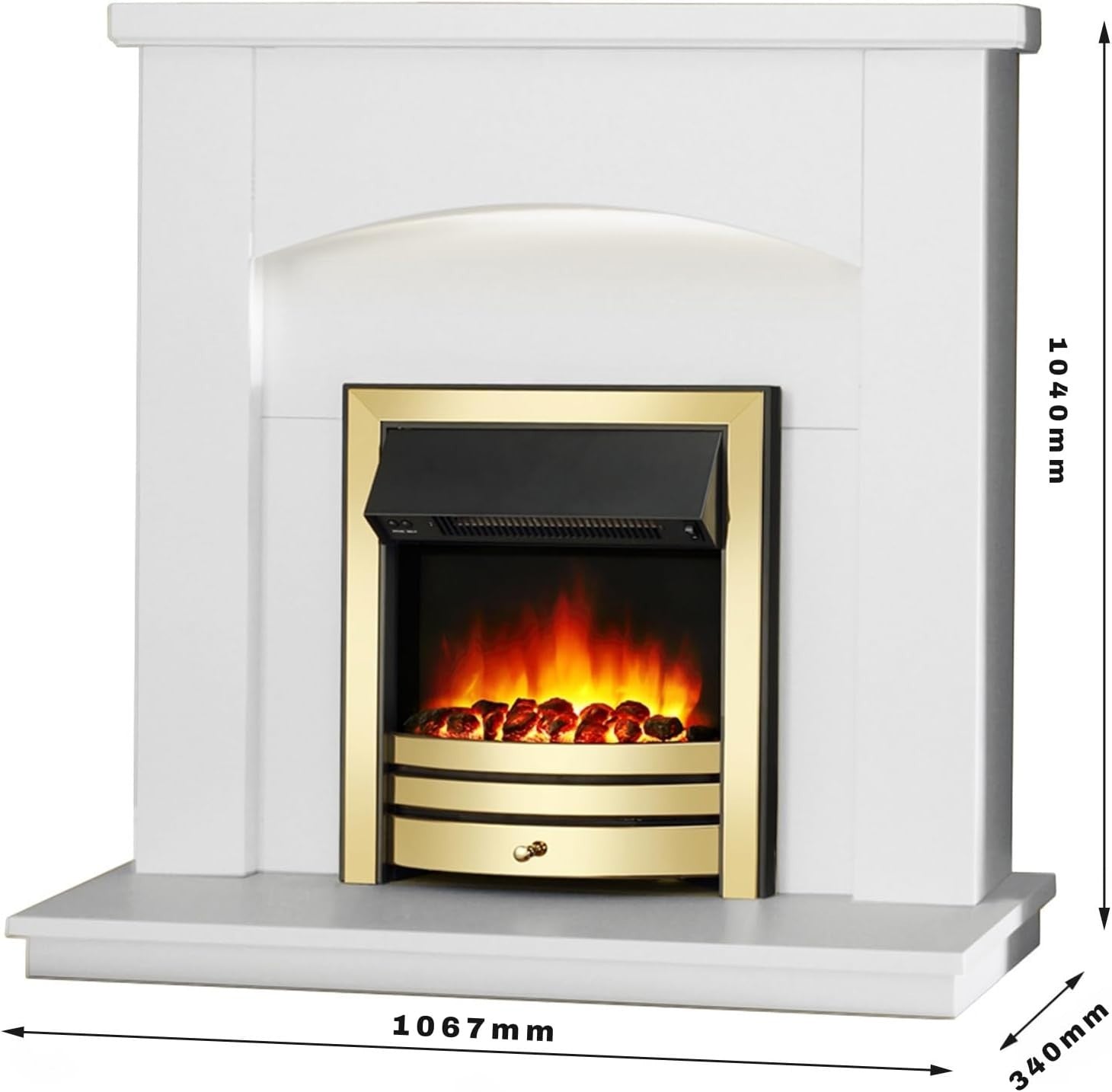 42” Electric Fireplace Suite Brass Trim Remote Log Heater MDF Surround