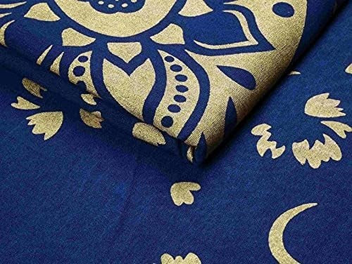 Boho Blue Gold Mandala Tapestry 52x82" Cotton Wall Decor