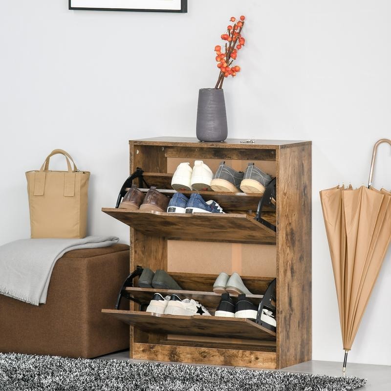 Rustic 2-Drawer Shoe Cabinet for Hallway | Compact & Stylish Storage