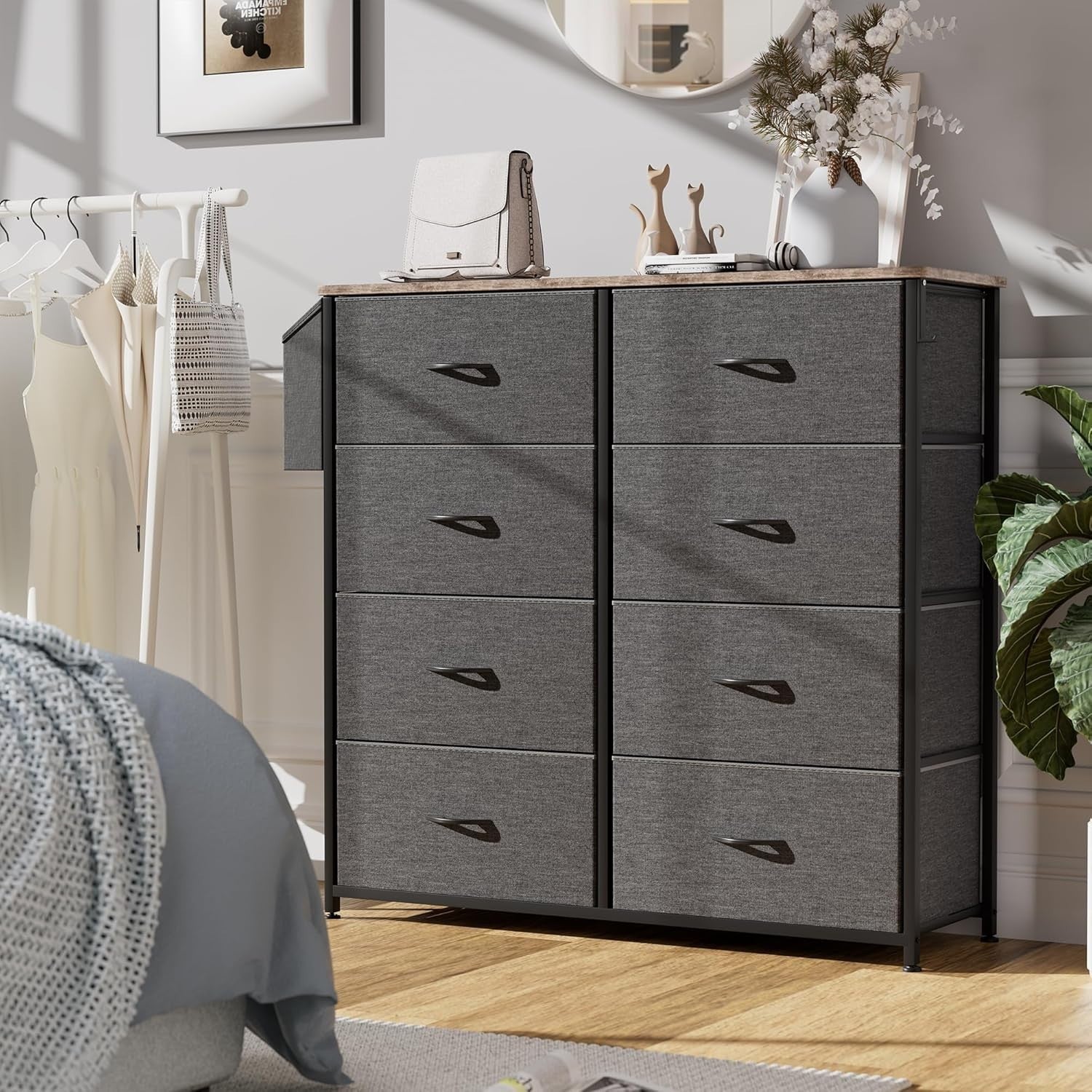 8 Drawer Dark Grey Storage Cabinet w/ Side Pocket & Labels 80x30x97cm