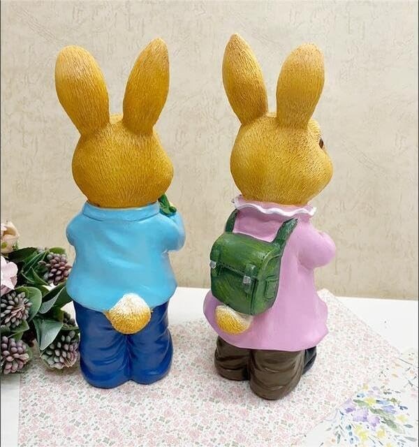 Cute Rabbit Couple Garden Ornaments • Resin Outdoor Figurines • Patio Decor