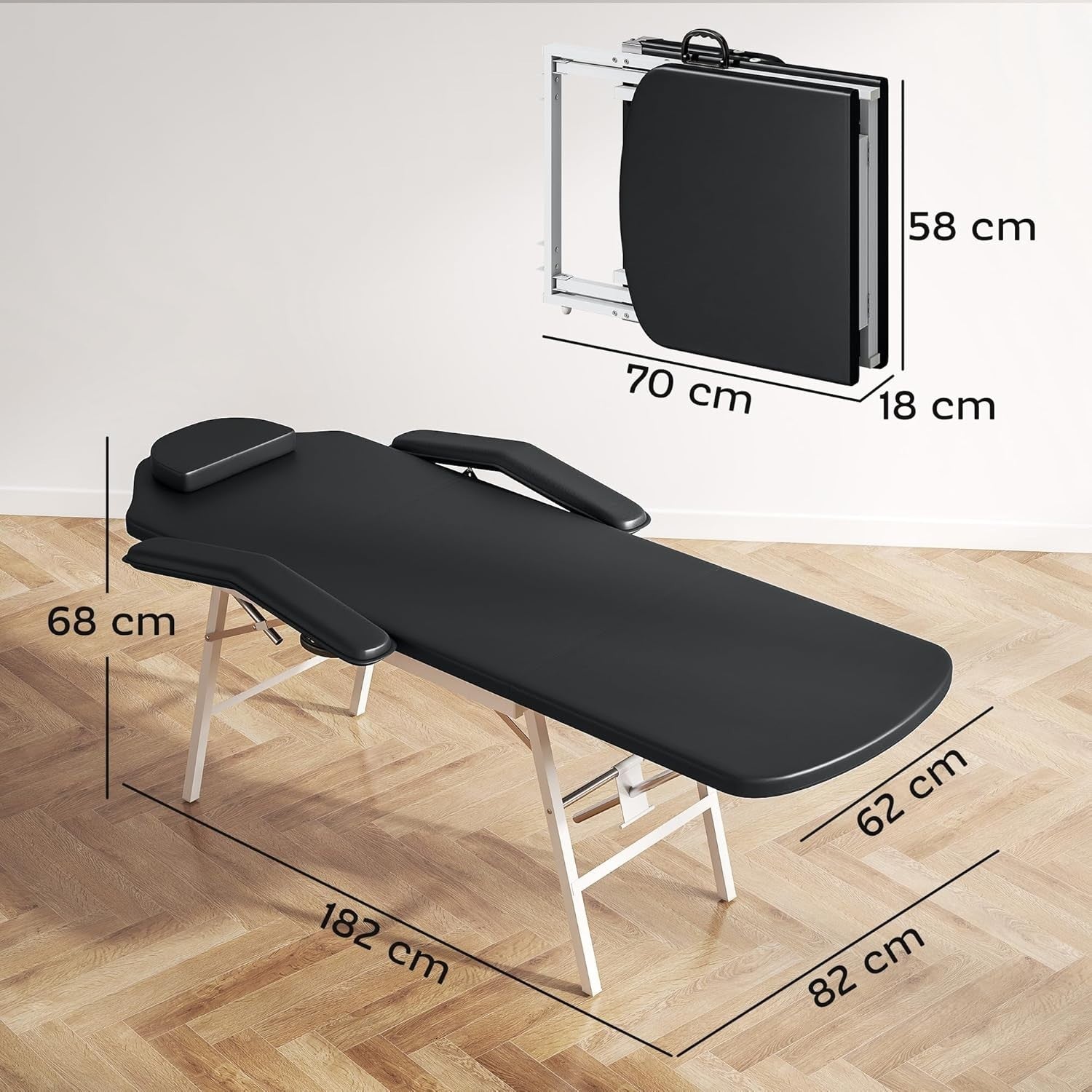 Portable 3-Section Massage Table Adjustable Beauty Bed Recliner Face Hole Black