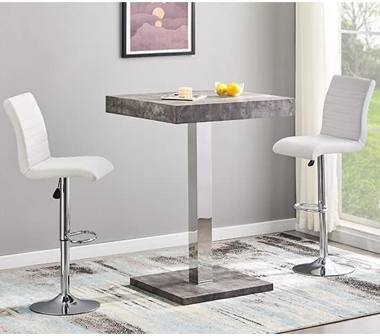 Concrete Effect High Gloss Square Bar Table Dining Pub 80×80×110cm Furniture