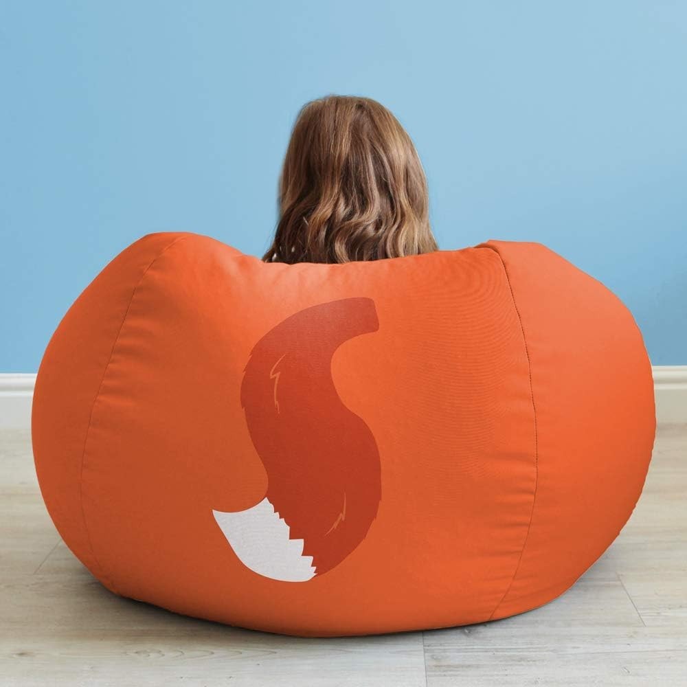Kids Fox Bean Bag Chair with Footstool | Toddler Safe Seat Playroom