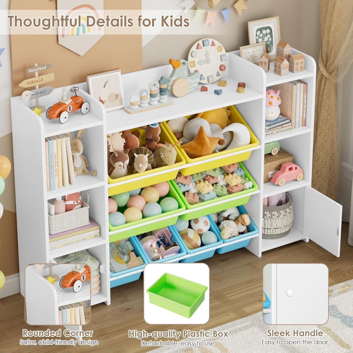 Kids Toy Storage Unit with 8 Boxes & Shelves – Yellow+Green Bookcase Organizer