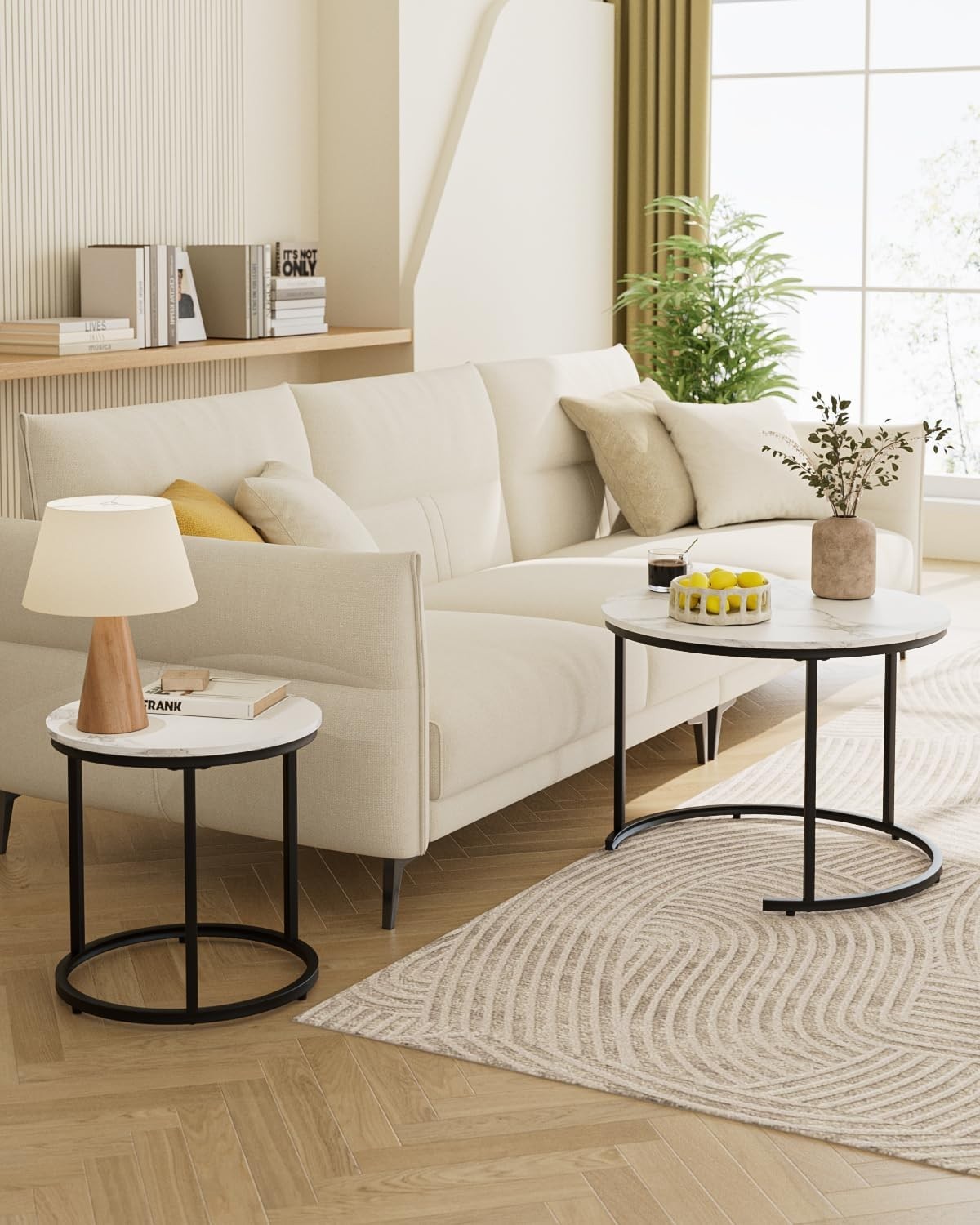 Round Nesting Coffee Tables Set of 2 – Space-Saving Living Room Tables, Modern