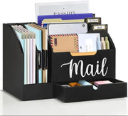 Wood Desktop Mail Organizer with 6 Compartments & Drawer – Desk Storage