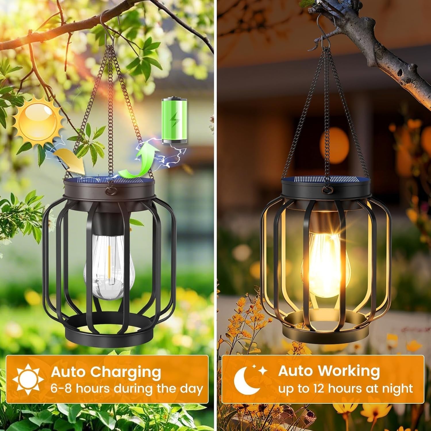 4-Pack Cylindrical Solar Lanterns Outdoor Waterproof Metal Garden Lights
