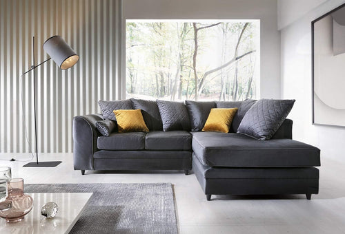 Dark Grey L-Shaped Corner Sofa Velvet Water-Repellent 3 Seater Right Hand