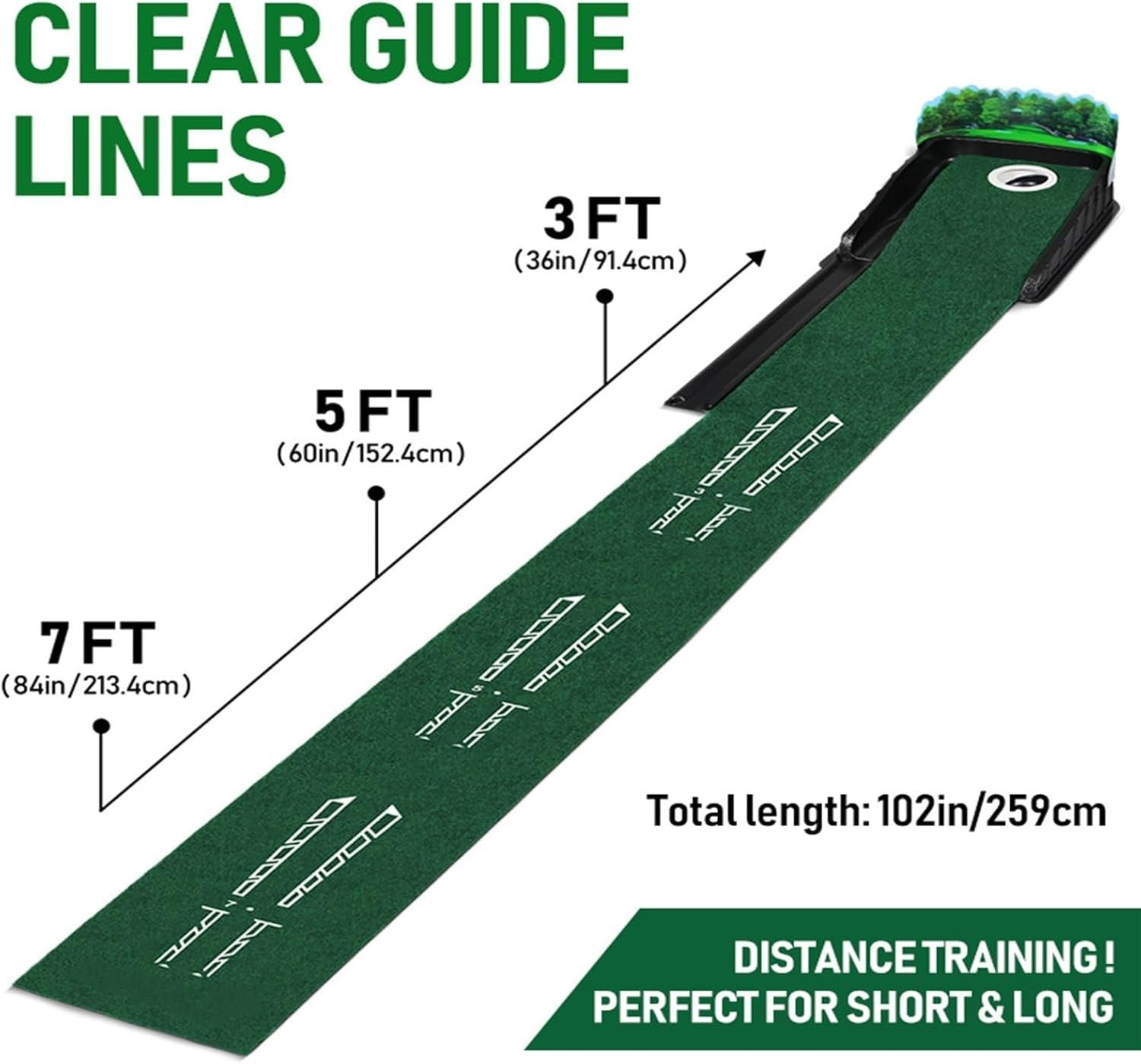 Golf Putting Green Mat Indoor Auto Ball Return Alignment Trainer 10ft