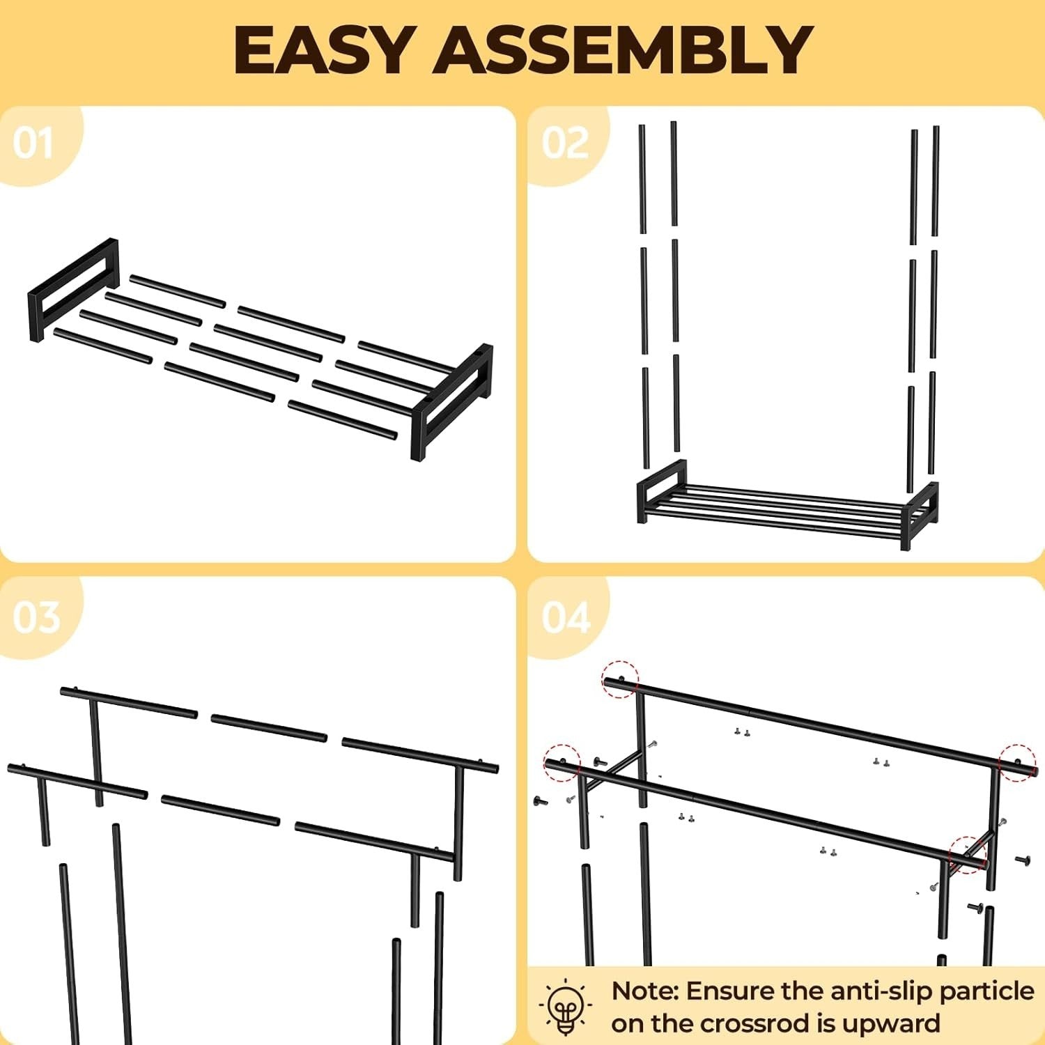 Double Clothes Rail with Shelf & Hooks – Black 150cm
