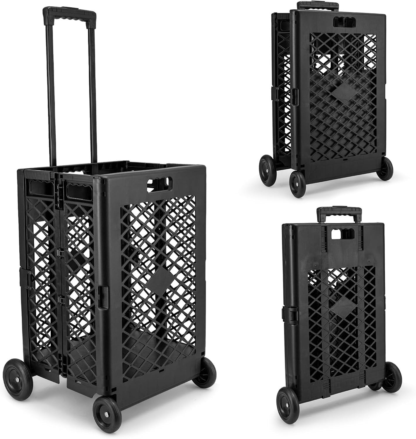4-Wheel Foldable Shopping Trolley 65L Portable Cart Black Lightweight