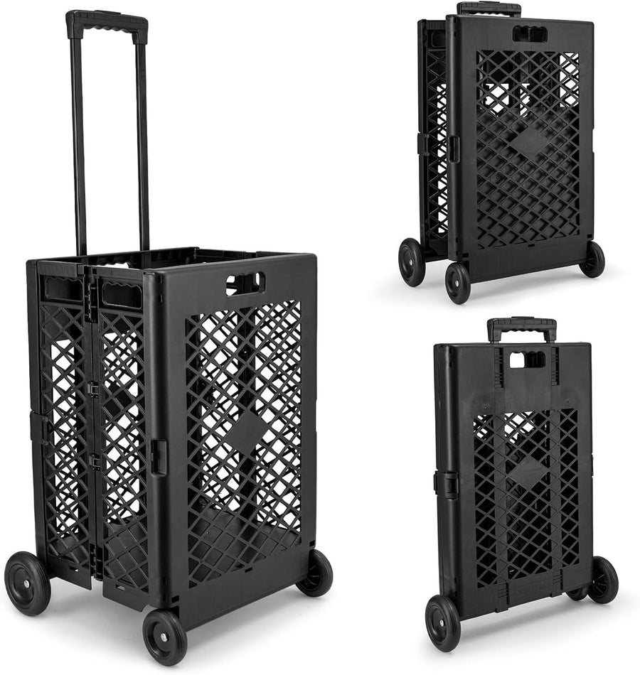 4-Wheel Foldable Shopping Trolley 65L Portable Cart Black Lightweight