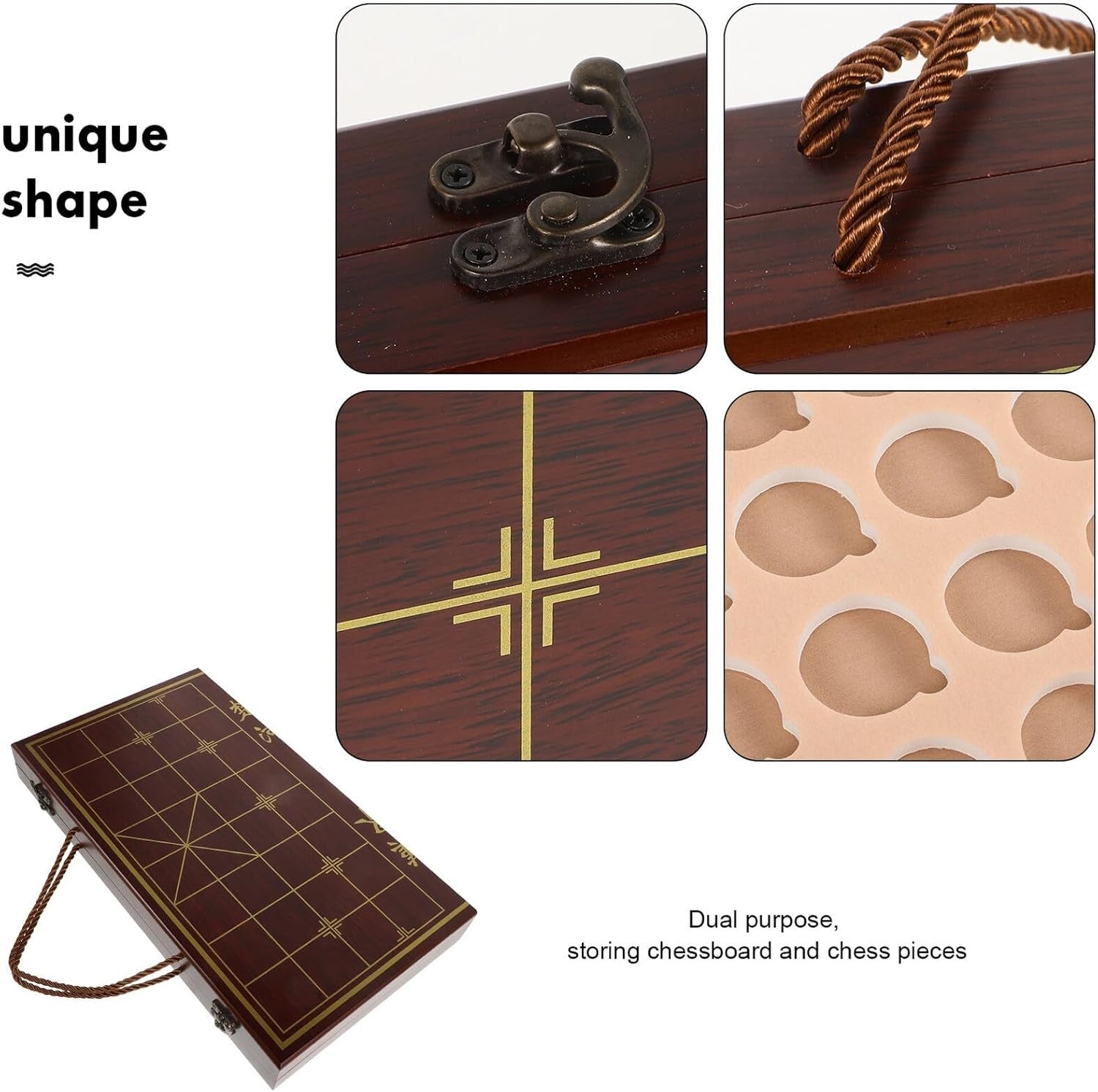 Wooden Xiangqi Travel Chess Set Storage Box Board 2 Player Game