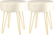 Set of 2 Cream Velvet Footstools Gold Legs Modern Round Pouffe Seats