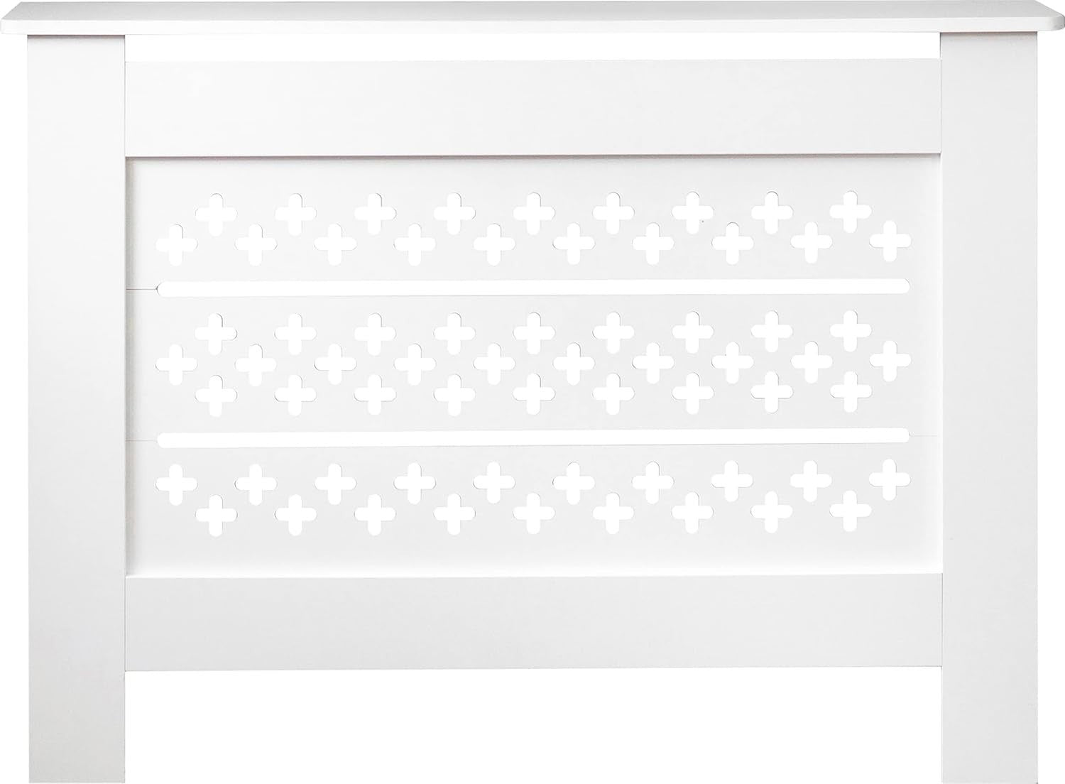 White MDF Radiator Cover with Cross Pattern Vents W109xH82cm Modern Cabinet