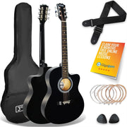 Full Size 4/4 Cutaway Acoustic Guitar Starter Kit Black