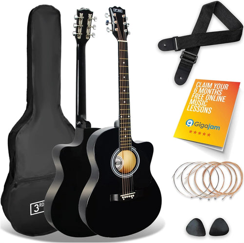 Full Size 4/4 Cutaway Acoustic Guitar Starter Kit Black