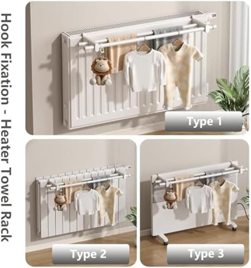 Double Bar Radiator Towel Rail Clothes Dryer – Adjustable, Space-Saving 62cm