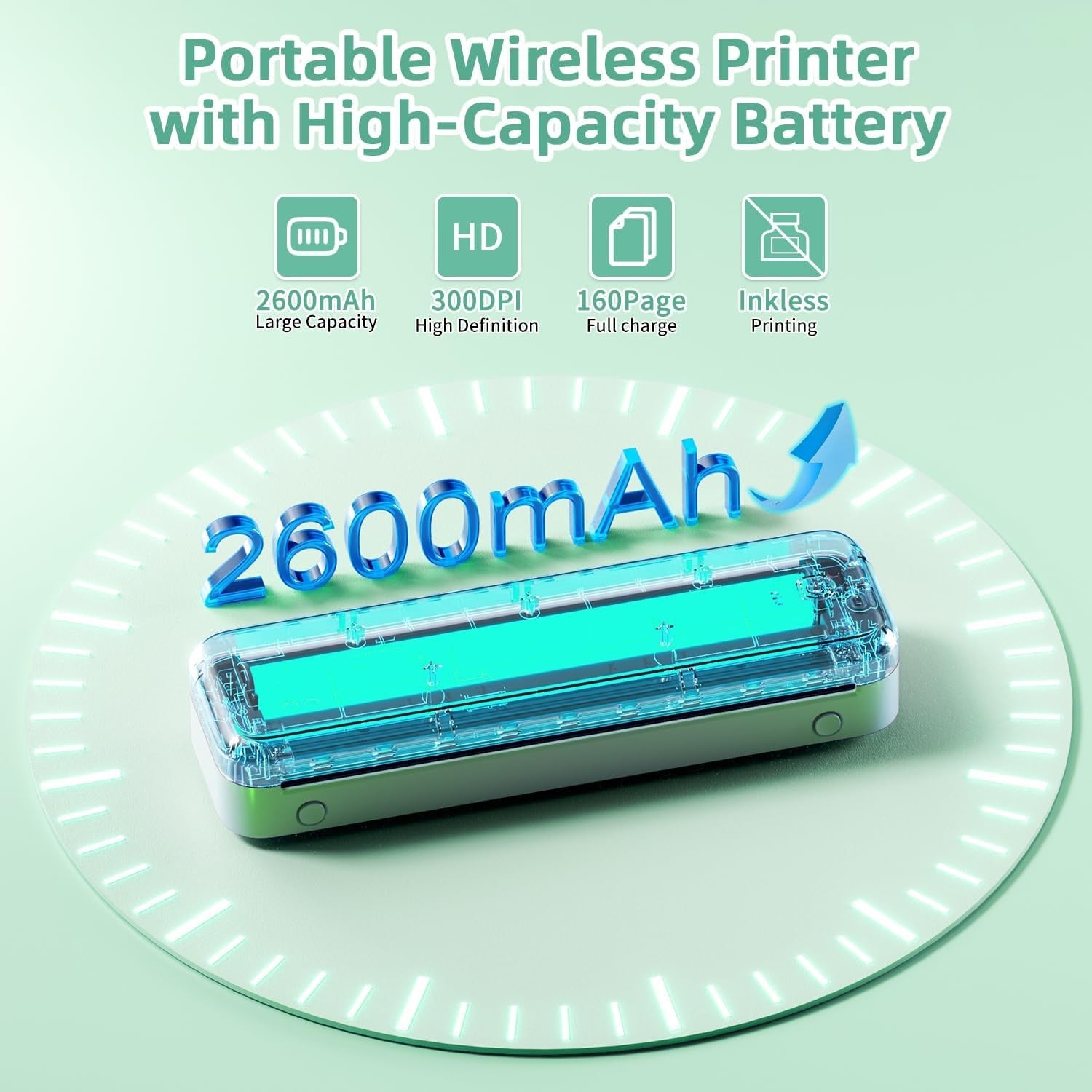 Portable A4 Thermal Printer 300DPI Bluetooth Inkless Mobile