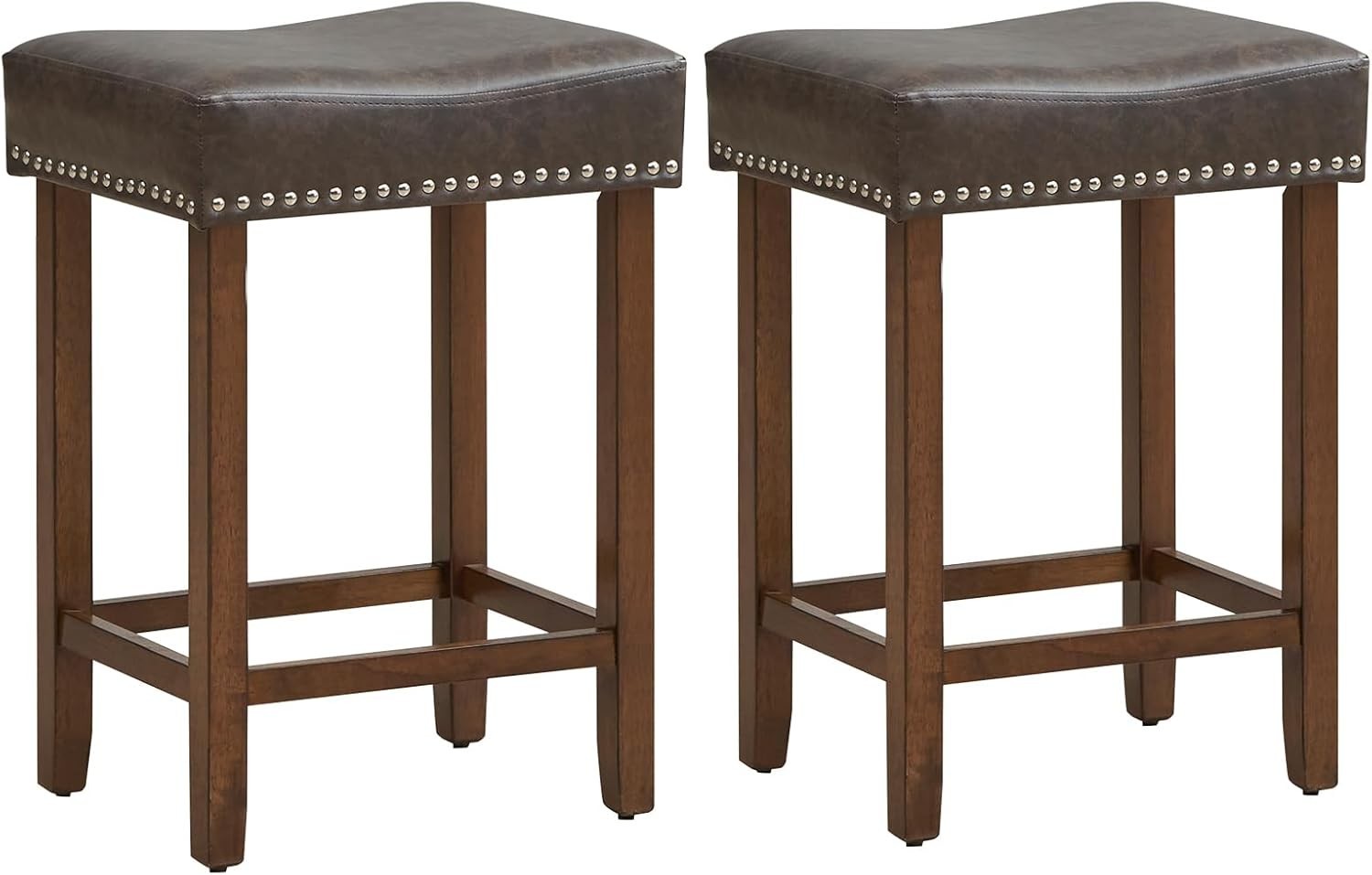 Gray & Brown Saddle Bar Stools Set of 2 – Solid Wood Chairs