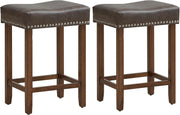 Gray & Brown Saddle Bar Stools Set of 2 – Solid Wood Chairs
