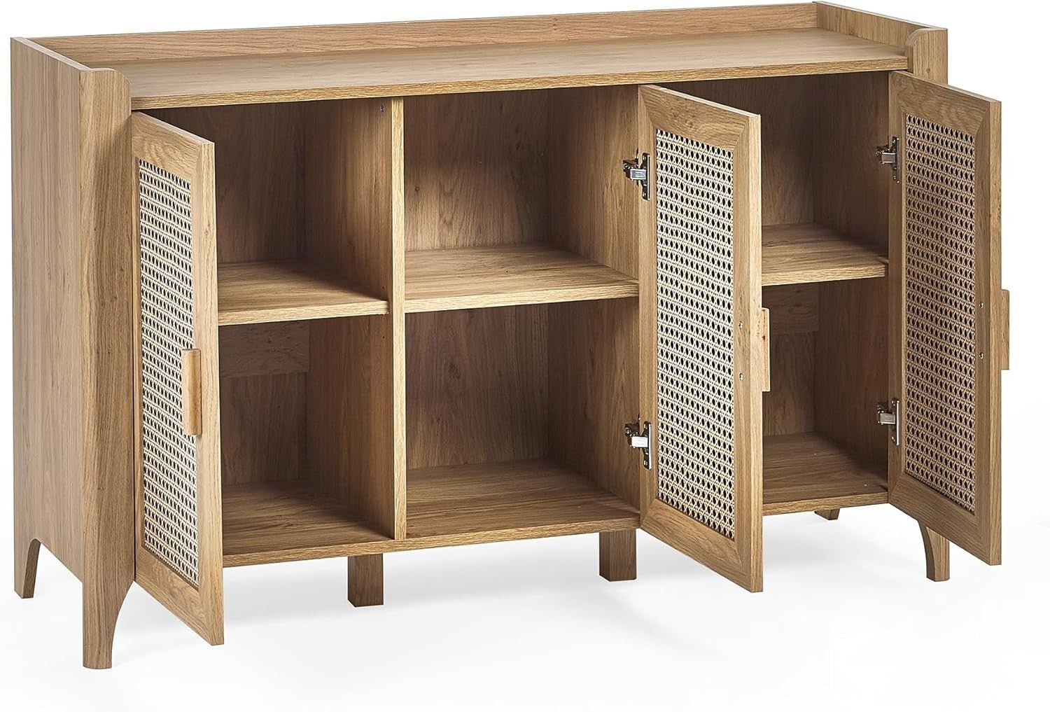 Bohemian Oak Sideboard 3 Doors Storage Cabinet with Shelving for Living Room