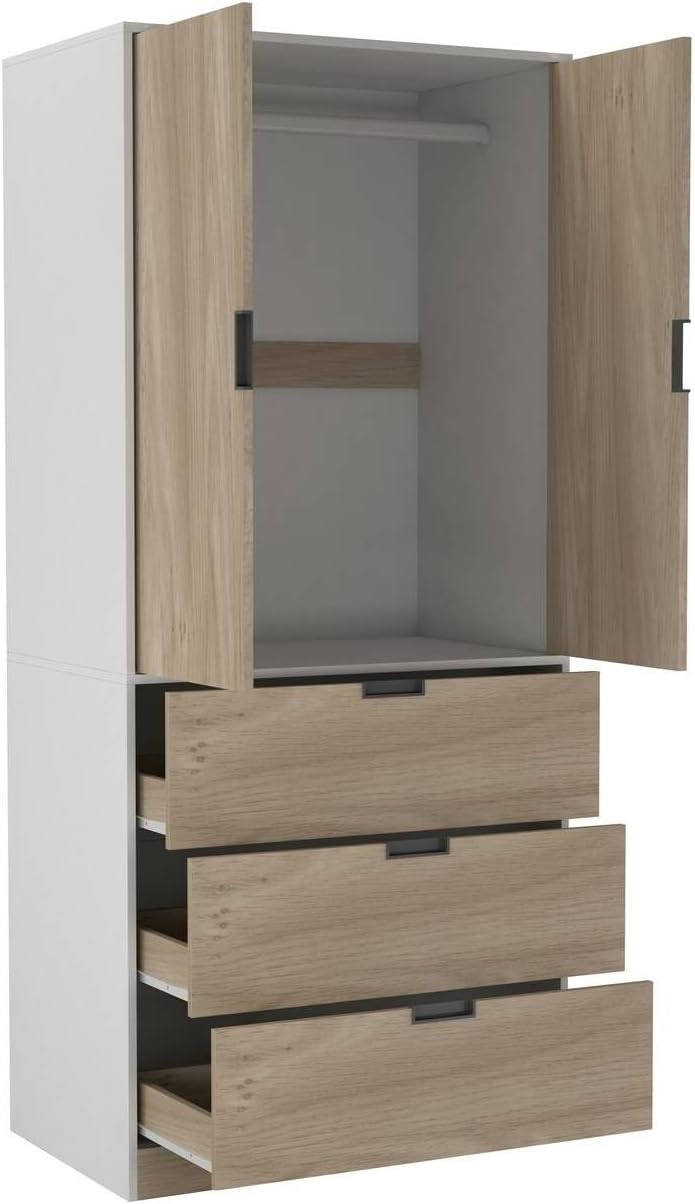 Oak 2 Door Wardrobe with Drawers | Tall Modern Clothes Storage Unit