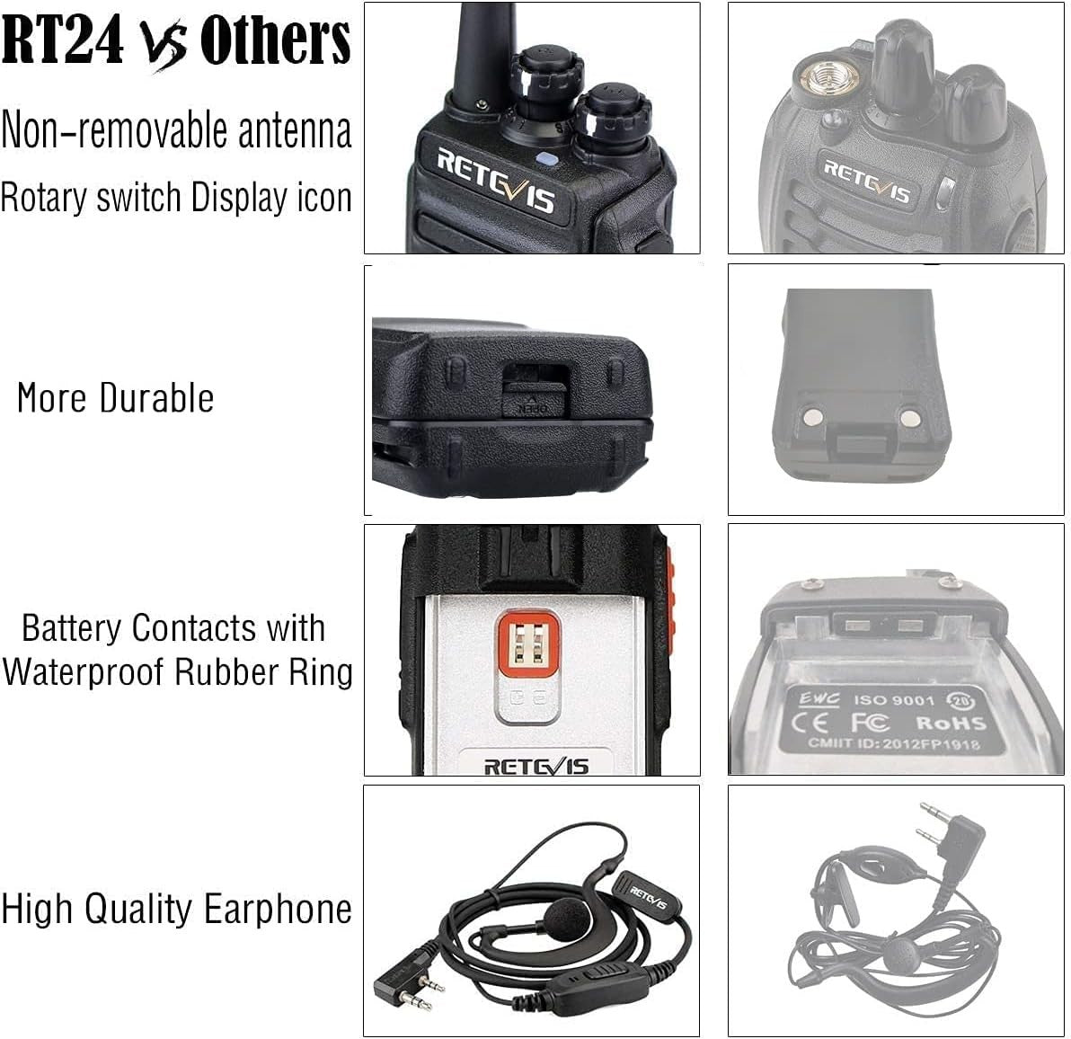 PMR446 Walkie Talkies 6 Pack Long Range 16 Channel Radio w Earpieces