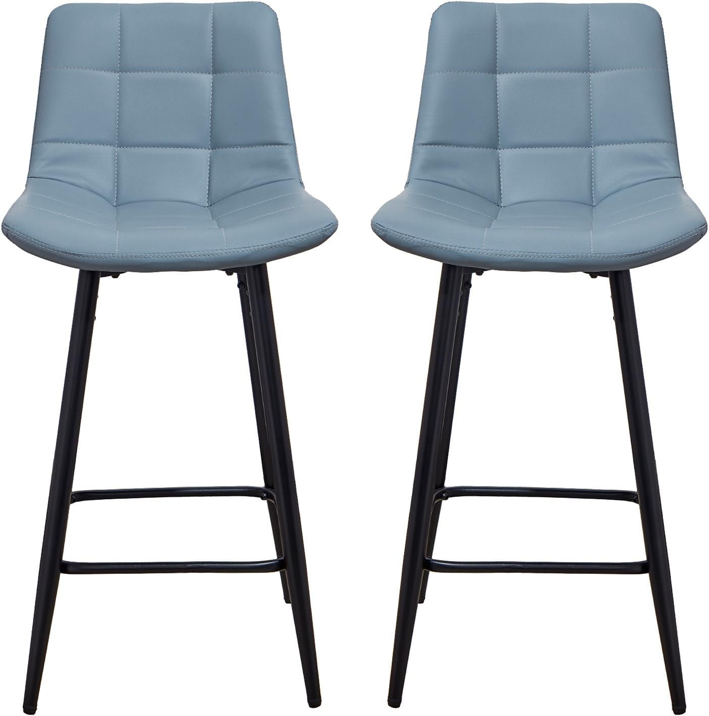Blue PU Leather Bar Stool Set 2 – Modern Kitchen Counter Chairs
