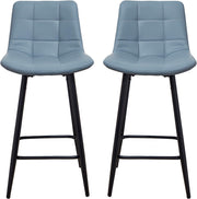 Blue PU Leather Bar Stool Set 2 – Modern Kitchen Counter Chairs