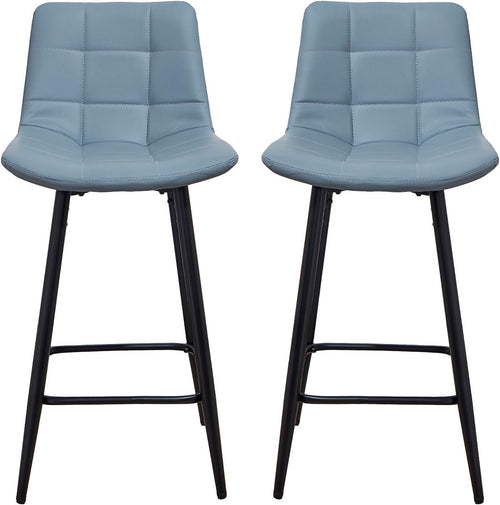Blue PU Leather Bar Stool Set 2 – Modern Kitchen Counter Chairs