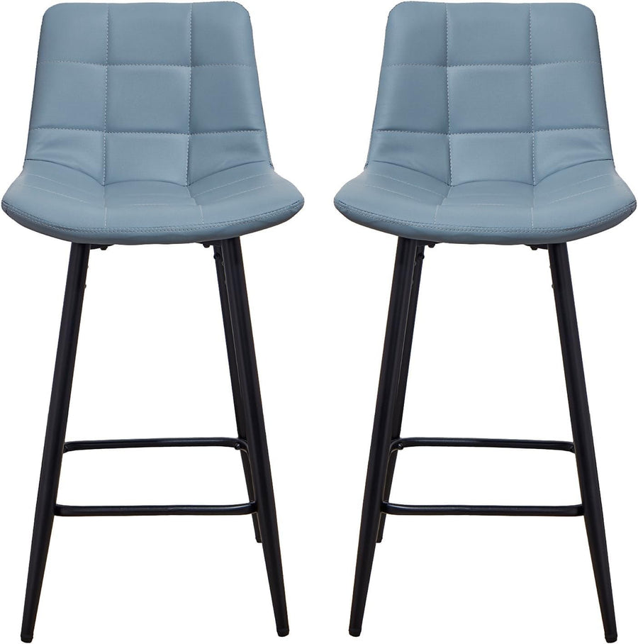 Blue PU Leather Bar Stool Set 2 – Modern Kitchen Counter Chairs