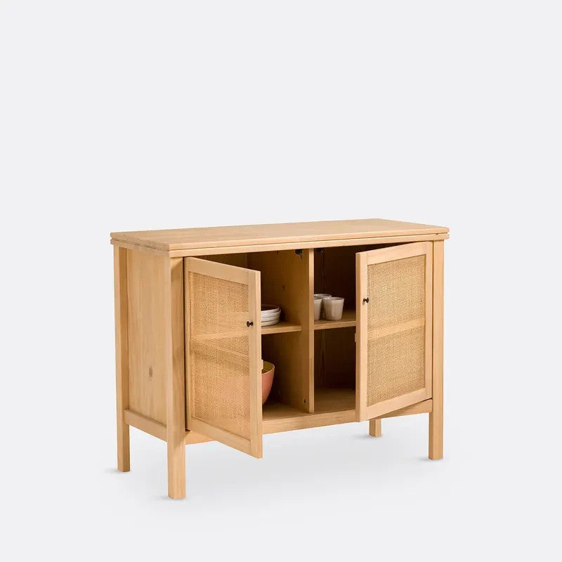 Gabin 104.5cm Solid Pine & Rattan Sideboard – Natural 2-Door Storage Unit