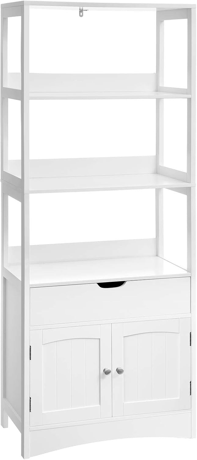 Tall Bathroom Storage Cabinet White 3 Shelf 1 Drawer Cupboard Freestanding Unit