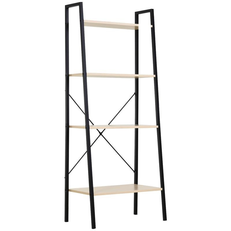 4-Tier Industrial Ladder Shelf – Natural Wood Display Bookcase Unit