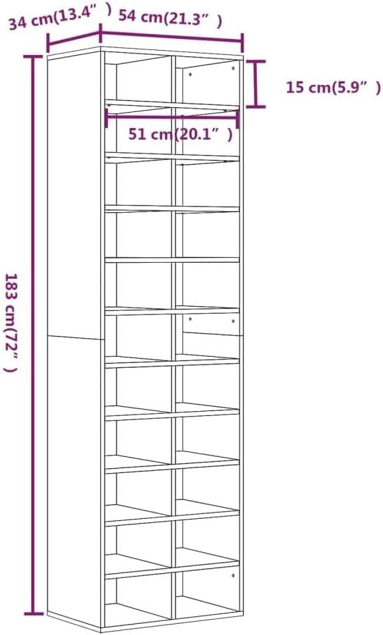 Space-Saving Wall-Mount Shoe Cabinet 22 Shelves Durable Engineered Wood
