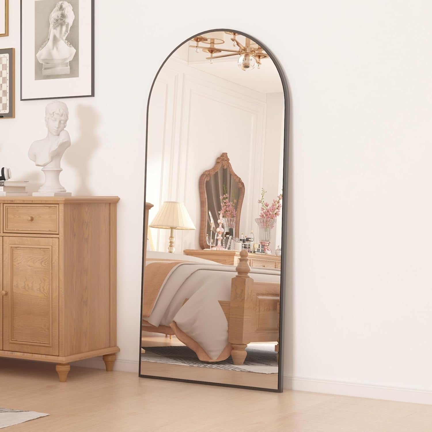 Arch Full Length Mirror 165x60cm Large Standing Wall Leaning Black Frame