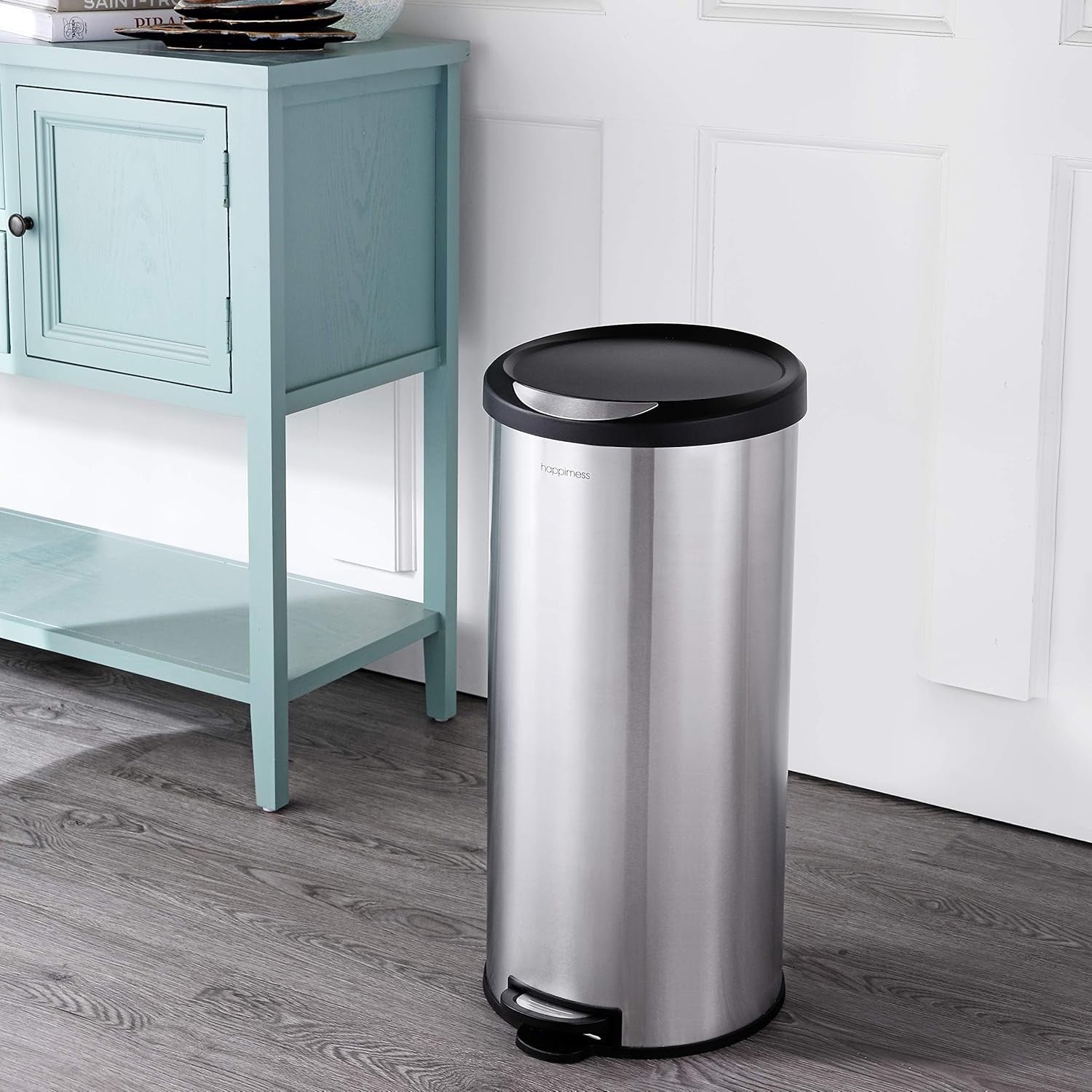30L Step-Open Trash Can + Free Mini Bin | Stainless Steel Black