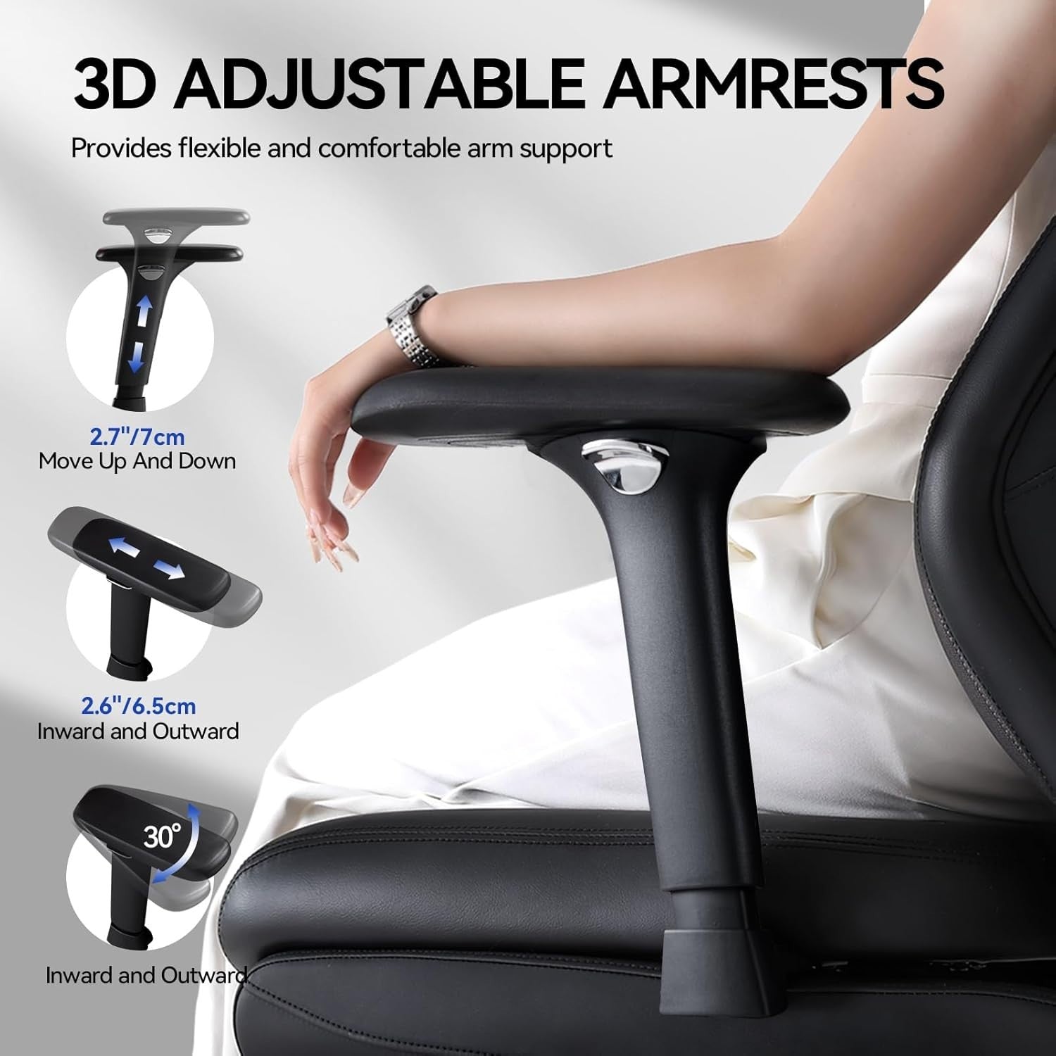 Ergonomic Reclining Gaming Chair Office Desk Chair Faux Leather 4D Arms Black