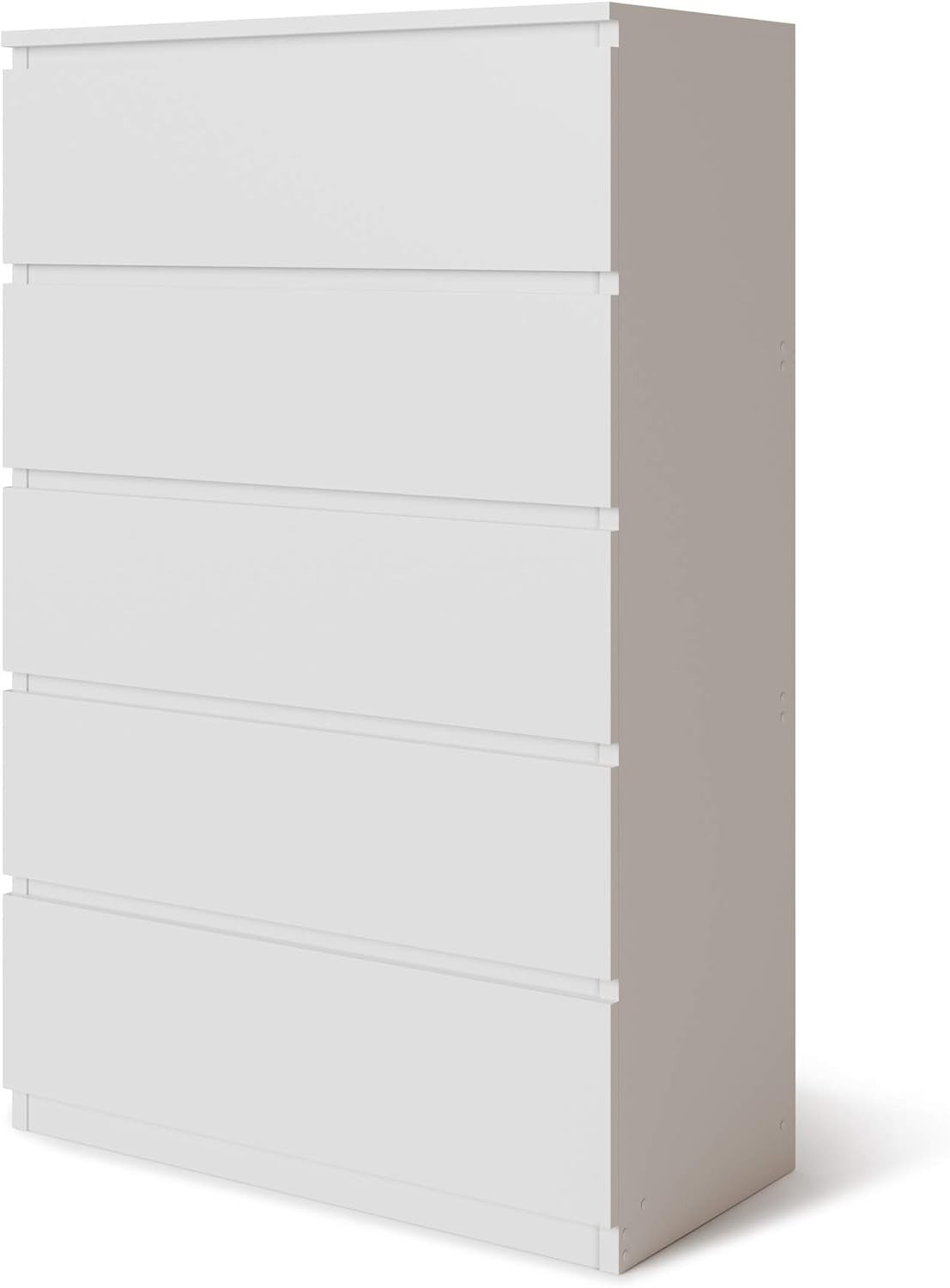 Modern 5 Drawer White Chest Bedroom Storage Cabinet Handle-Free Design