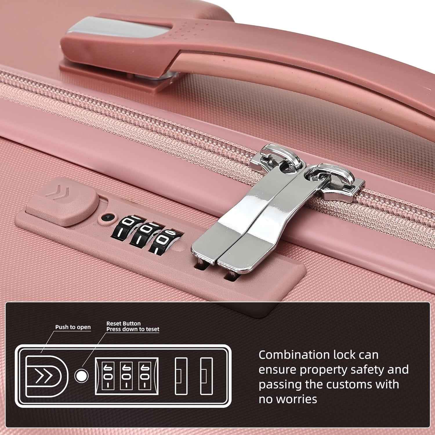24 Inch Medium Hard Shell Suitcase PC ABS Lightweight Spinner Lock Rose