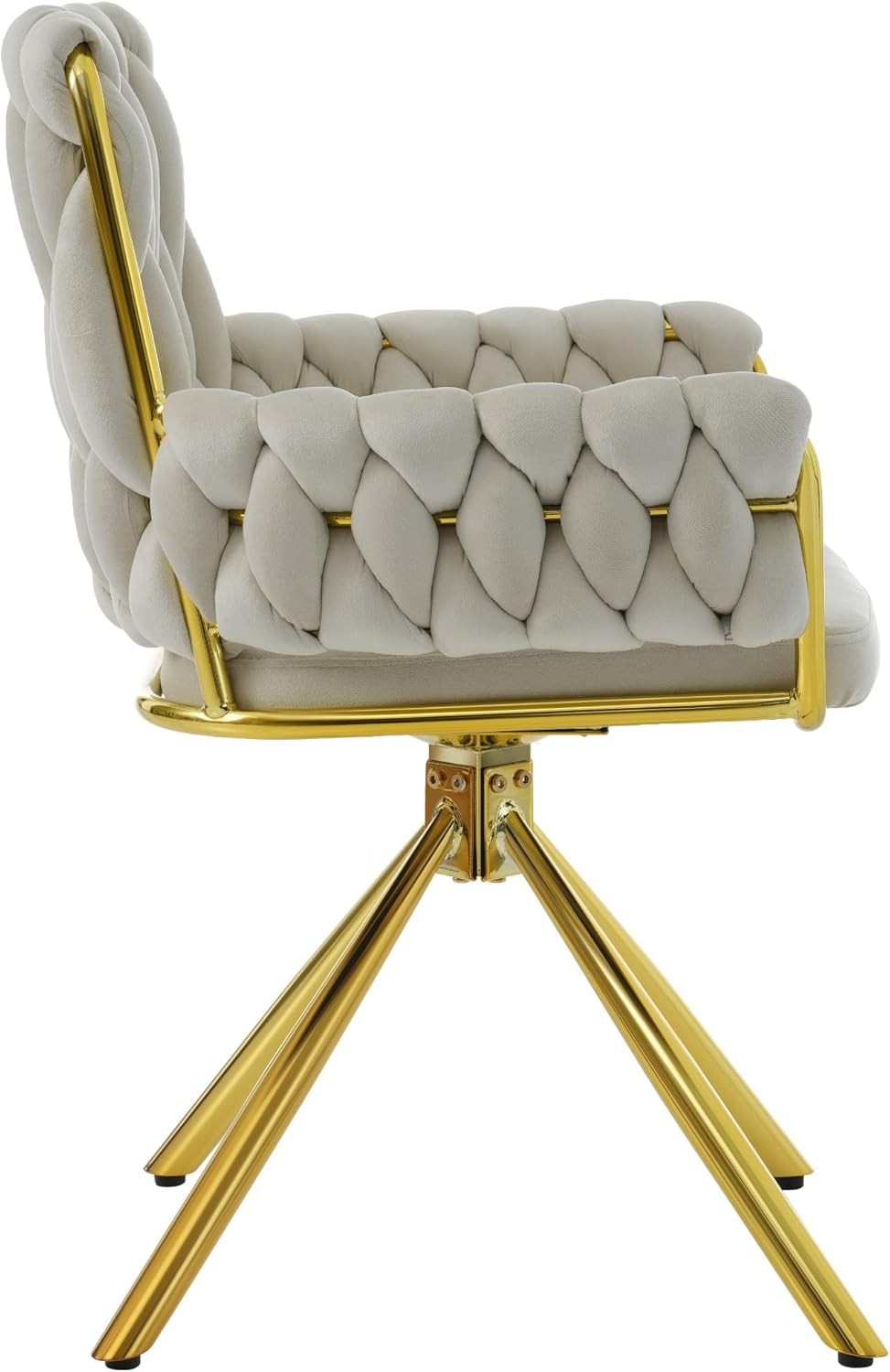Swivel Dining Chair 360° Armchair Beige Upholstered Metal Legs