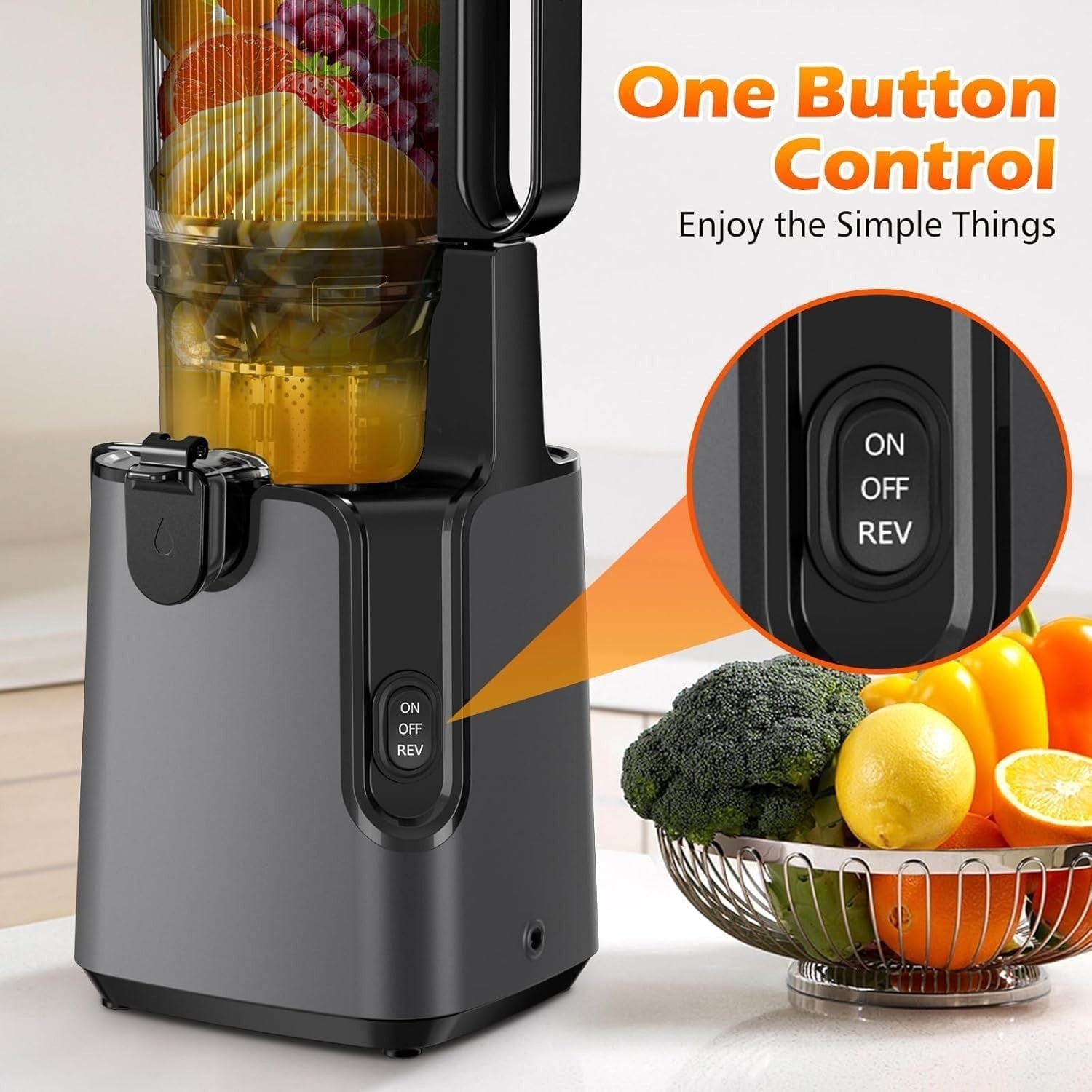 Cold Press Juicer 5.8in Extra Large Feed Chute Whole Fruit 350W