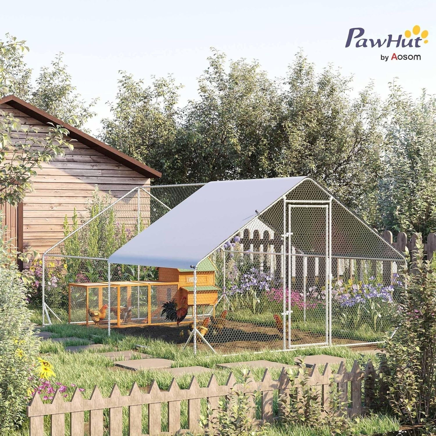 Large Walk In Chicken Run Galvanised Outdoor Pet Enclosure 3x4m 8–12 Hens