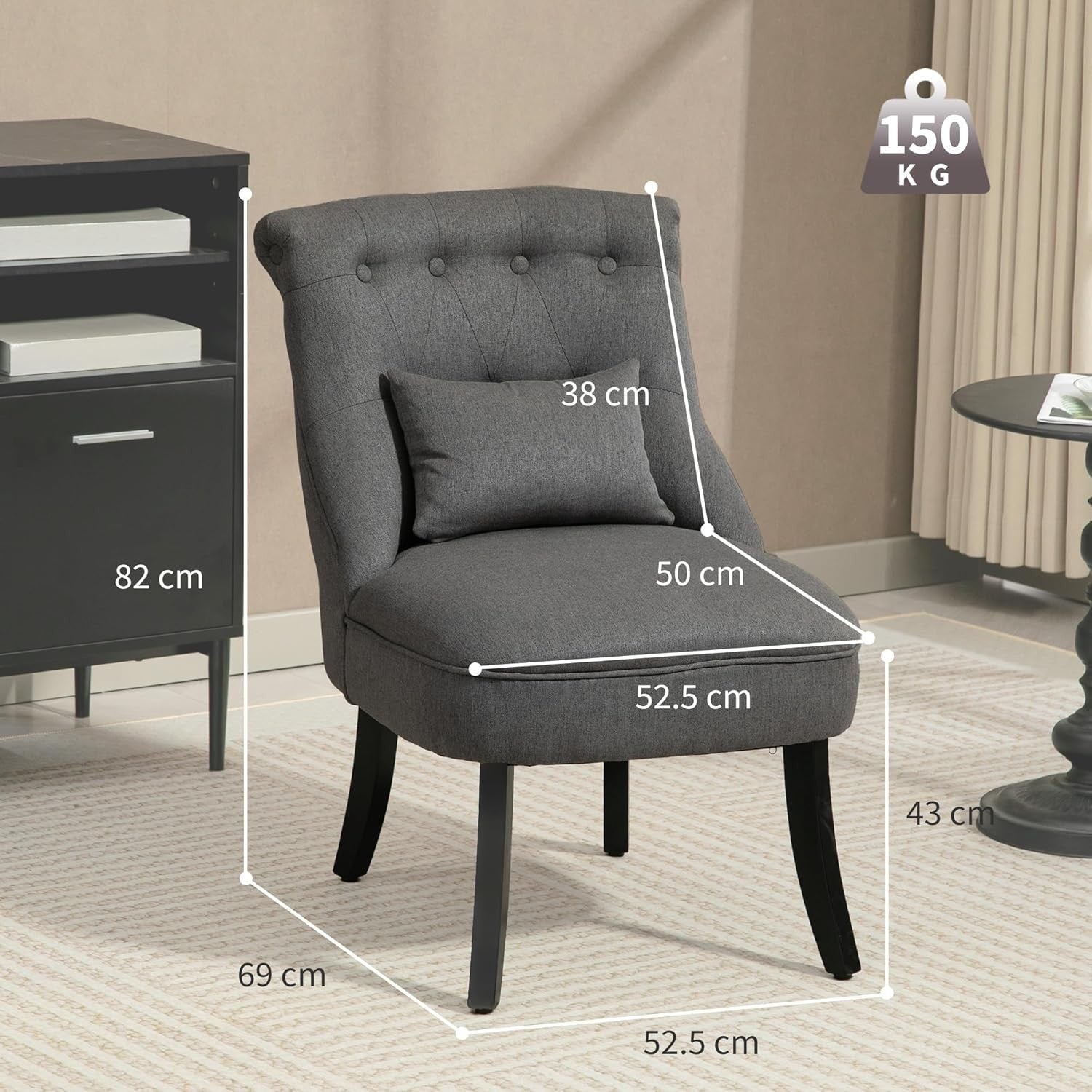 Charcoal Grey Linen Accent Tub Chair Button Tufted Lounge Seat